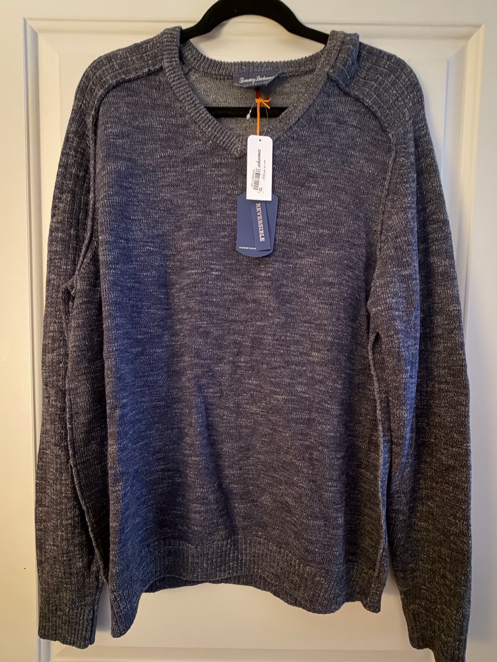 Tommy Bahama Reversible Pullover Sweater Navy Mens L Wool Blend Costal Beach